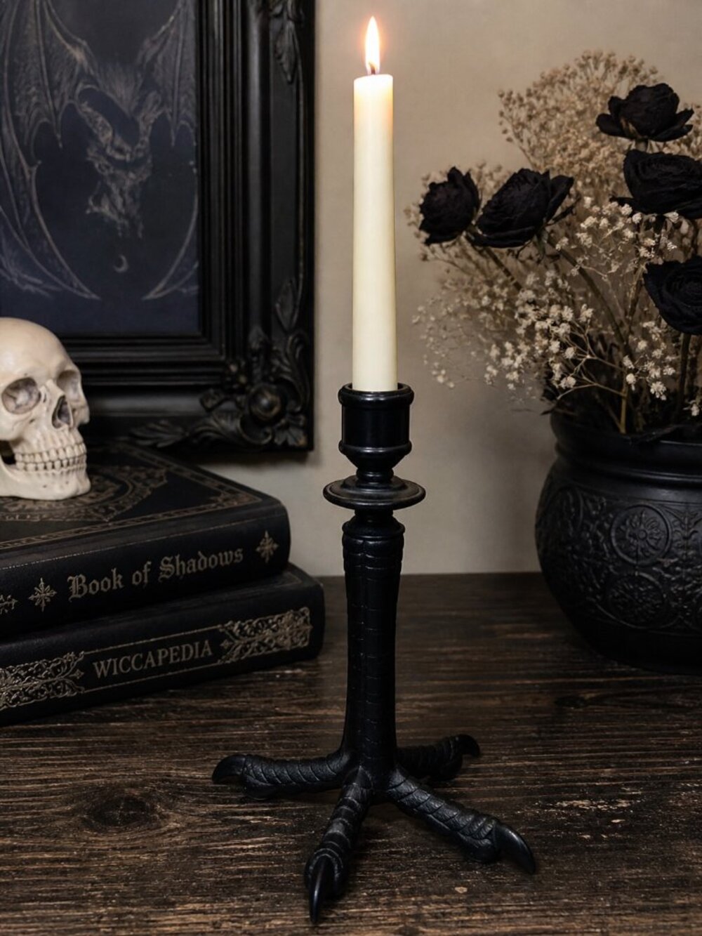 Black Gothic Claw Foot Candle Holder Witchy Decor Raven Talon Candlestick Stand